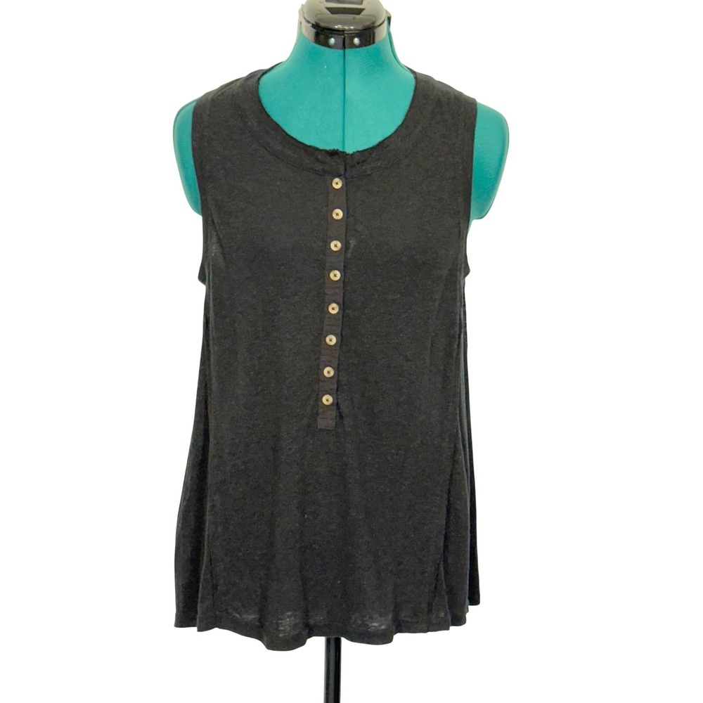 Sundance Tank Top‎ Henley Linen Blend Small Black Boho Sleeveless Tee